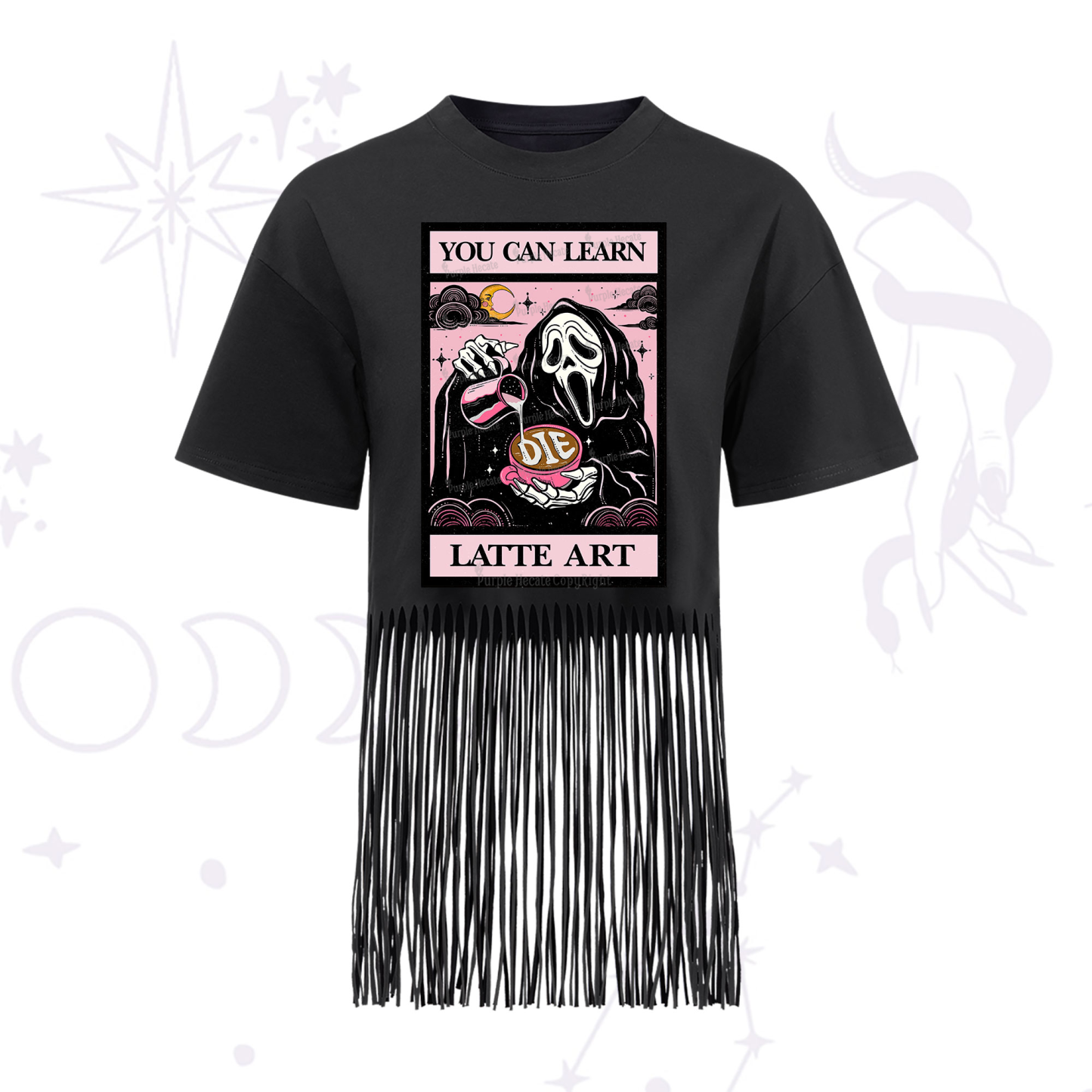 Purplehecate The You Can Learn Latte Art Oracle Card Fringe Hem T-Shirt