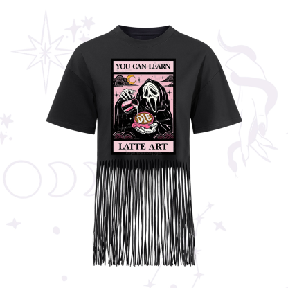 Purplehecate The You Can Learn Latte Art Oracle Card Fringe Hem T-Shirt