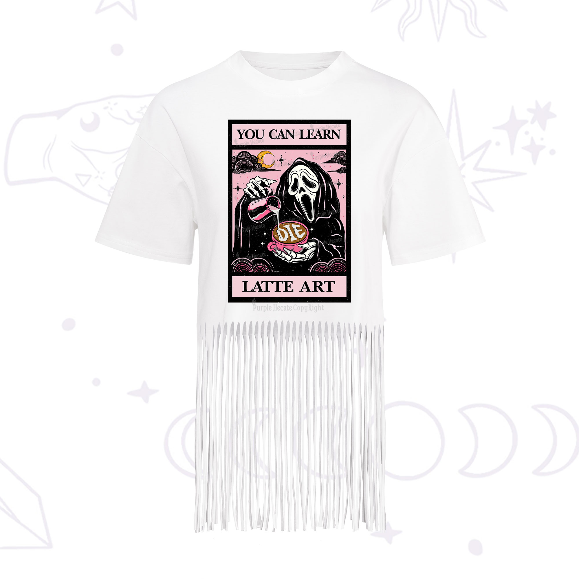 Purplehecate The You Can Learn Latte Art Oracle Card Fringe Hem T-Shirt
