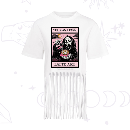 Purplehecate The You Can Learn Latte Art Oracle Card Fringe Hem T-Shirt