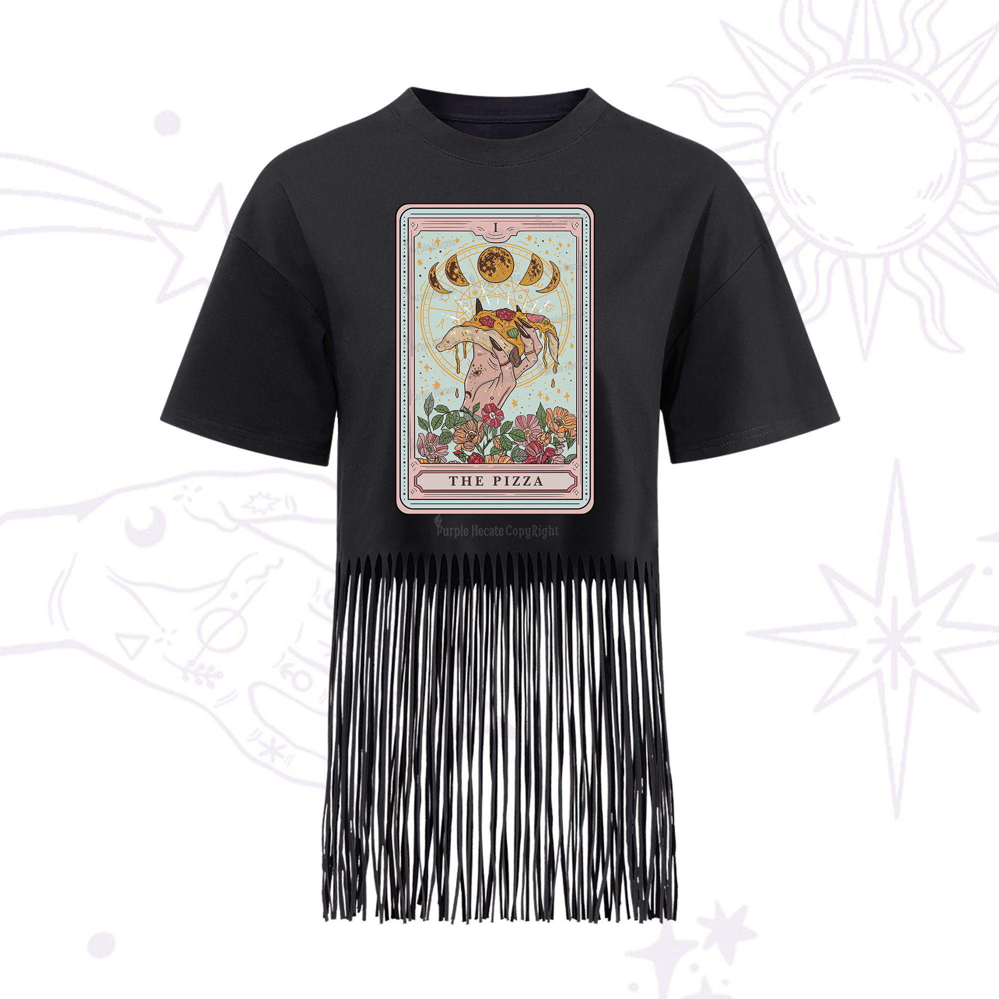 Purplehecate The Pizza Tarot Fringe Hem T-Shirt