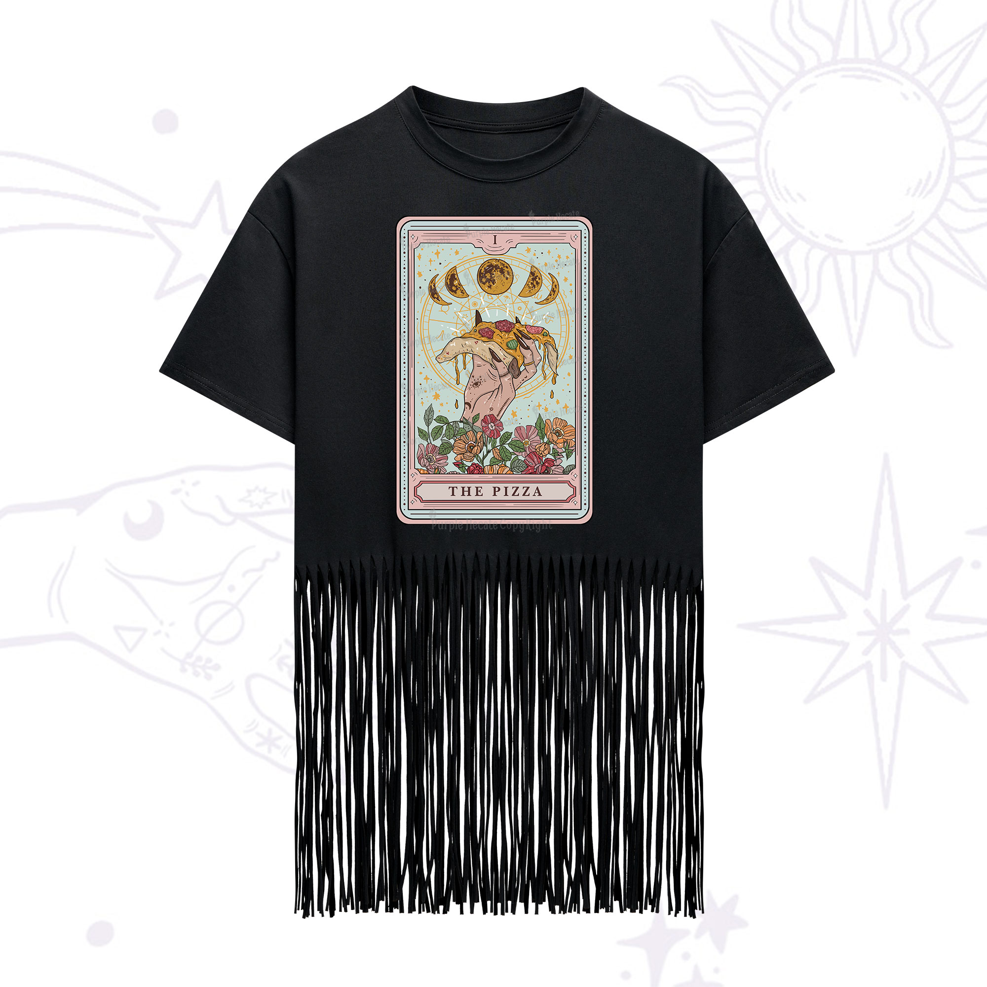 Purplehecate The Pizza Tarot Fringe Hem T-Shirt