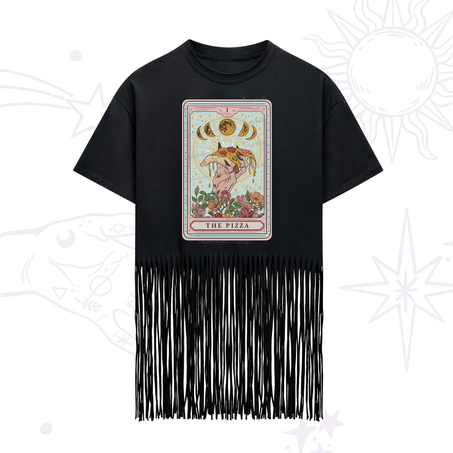 Purplehecate The Pizza Tarot Fringe Hem T-Shirt