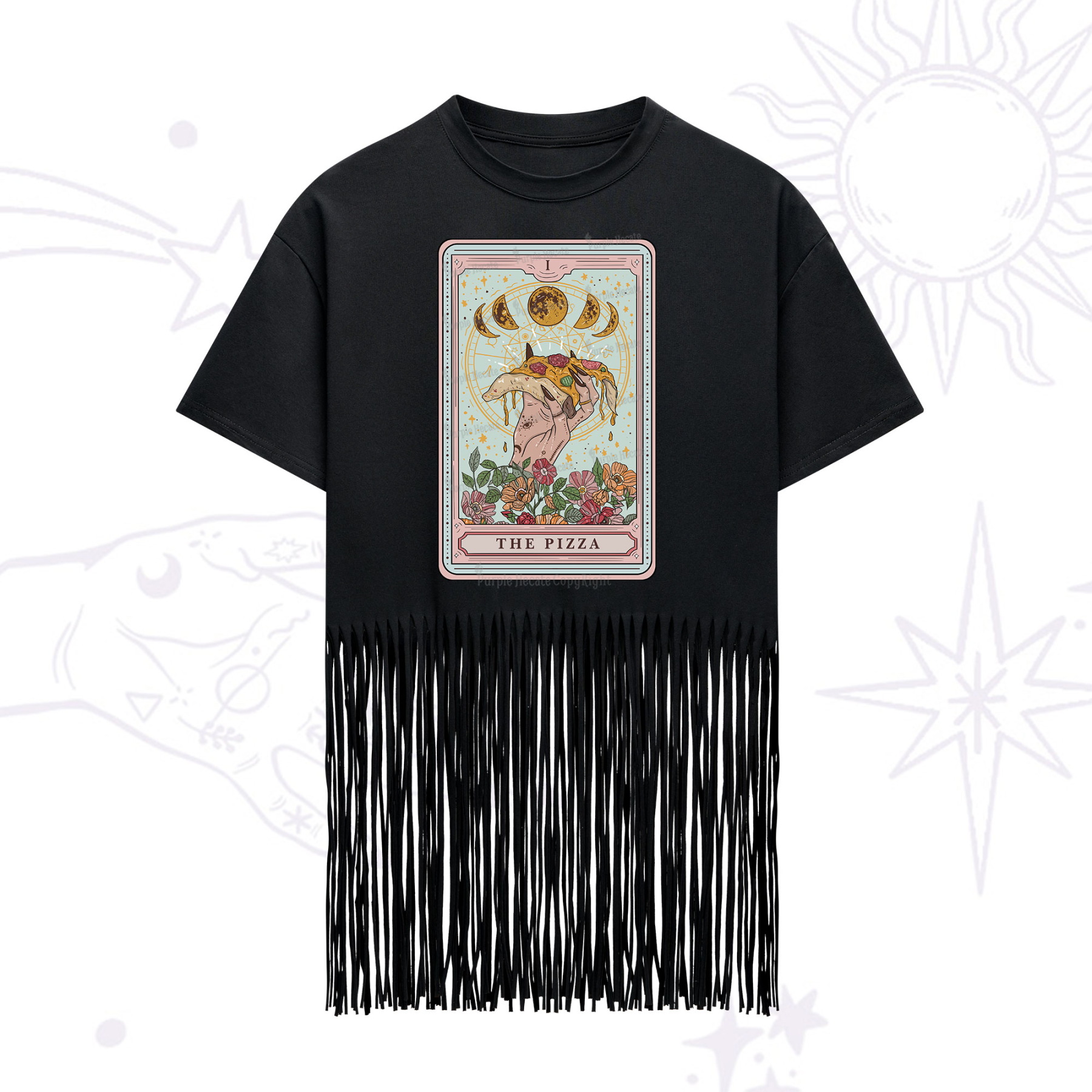 Purplehecate The Pizza Tarot Fringe Hem T-Shirt