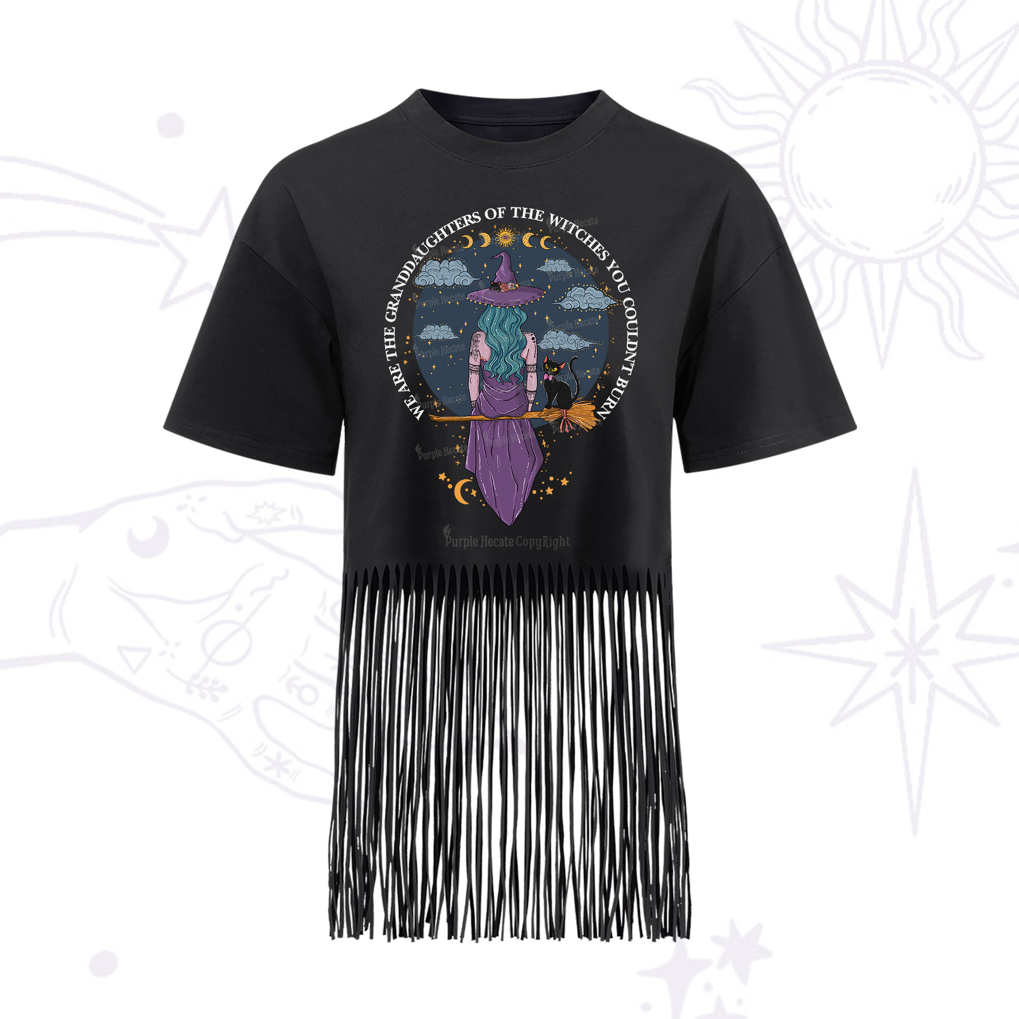 Purplehecate We Are the Granddaughters of the Witches You Could Not Burn Fringe Hem T-Shirt