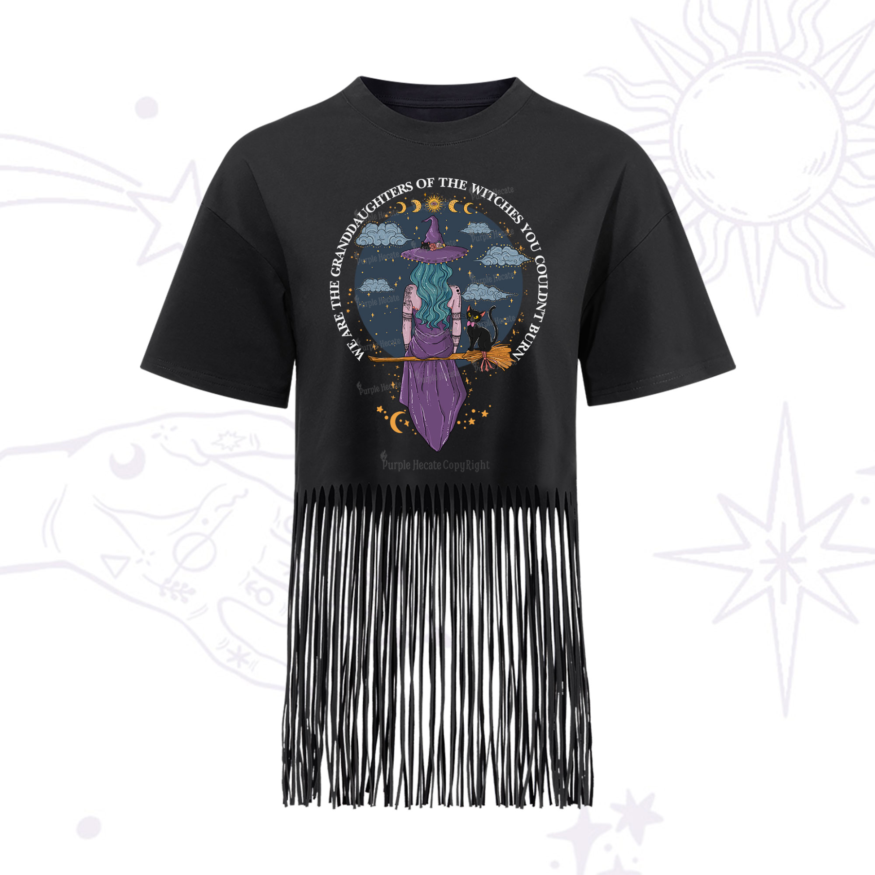 Purplehecate We Are the Granddaughters of the Witches You Could Not Burn Fringe Hem T-Shirt