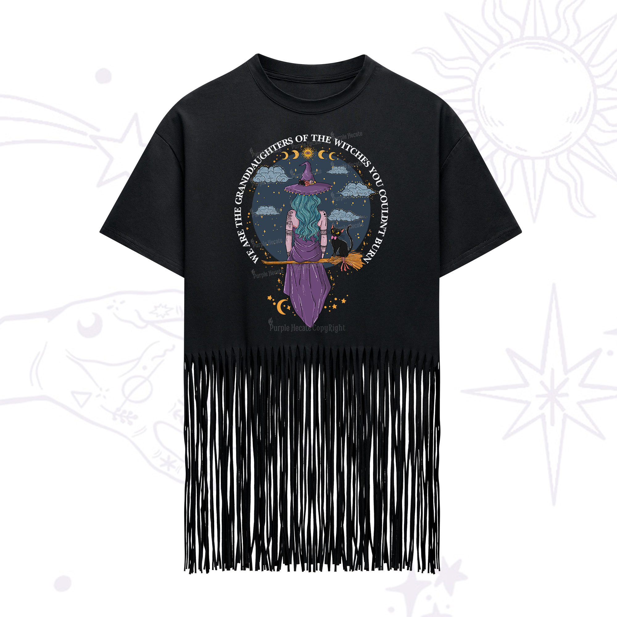 Purplehecate We Are the Granddaughters of the Witches You Could Not Burn Fringe Hem T-Shirt
