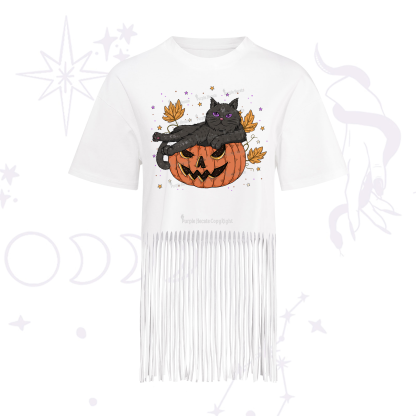 Purplehecate Pumpkin Throne of the Witch Cat Fringe Hem T-Shirt