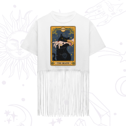 Purplehecate The Death Card Tarot Cat Fringe Hem T-Shirt