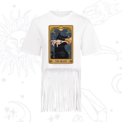 Purplehecate The Death Card Tarot Cat Fringe Hem T-Shirt