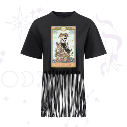 Purplehecate The Cat Lady Skeleton Tarot Fringe Hem T-Shirt