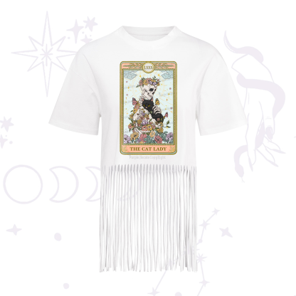 Purplehecate The Cat Lady Skeleton Tarot Fringe Hem T-Shirt