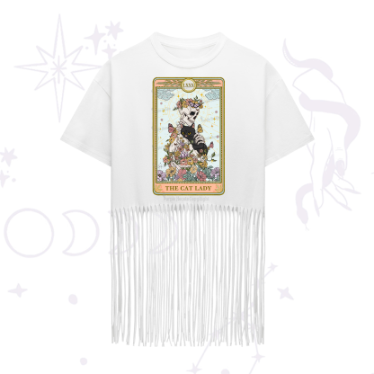 Purplehecate The Cat Lady Skeleton Tarot Fringe Hem T-Shirt