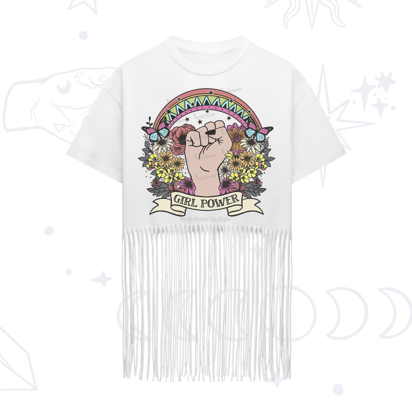 Purplehecate Girl Power Fringe Hem T-Shirt