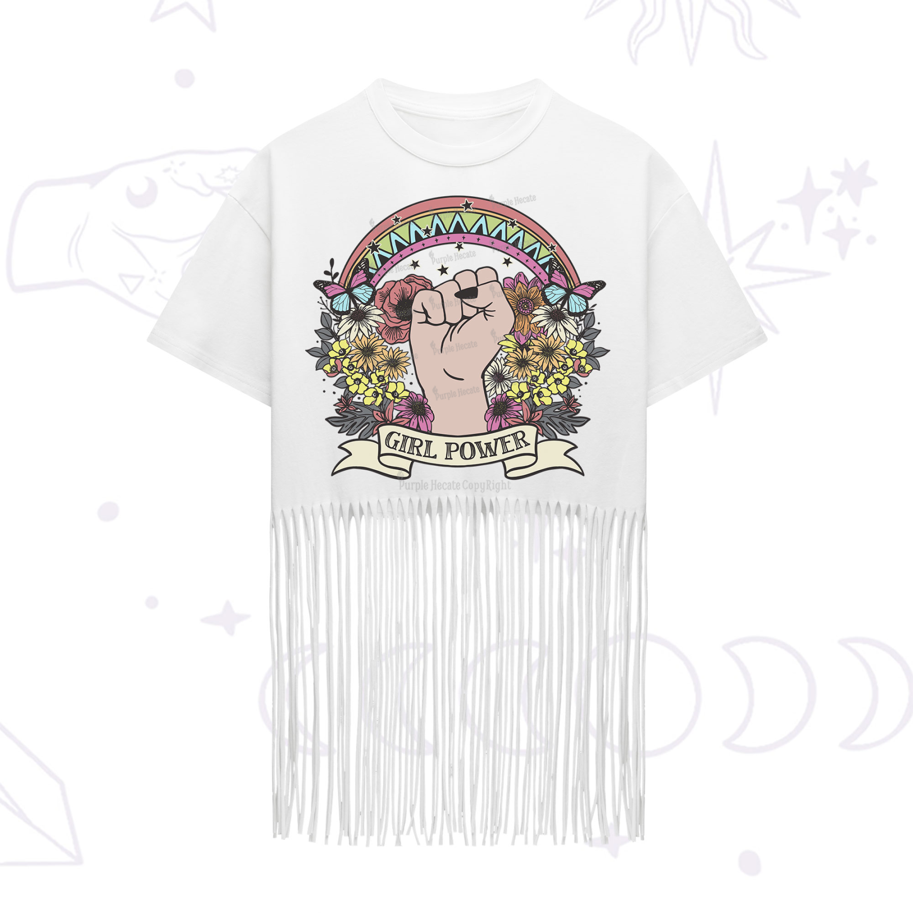 Purplehecate Girl Power Fringe Hem T-Shirt