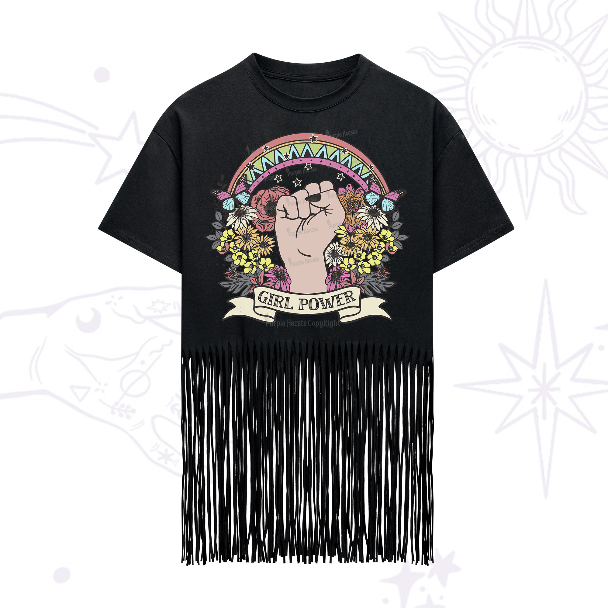Purplehecate Girl Power Fringe Hem T-Shirt