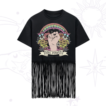 Purplehecate Girl Power Fringe Hem T-Shirt