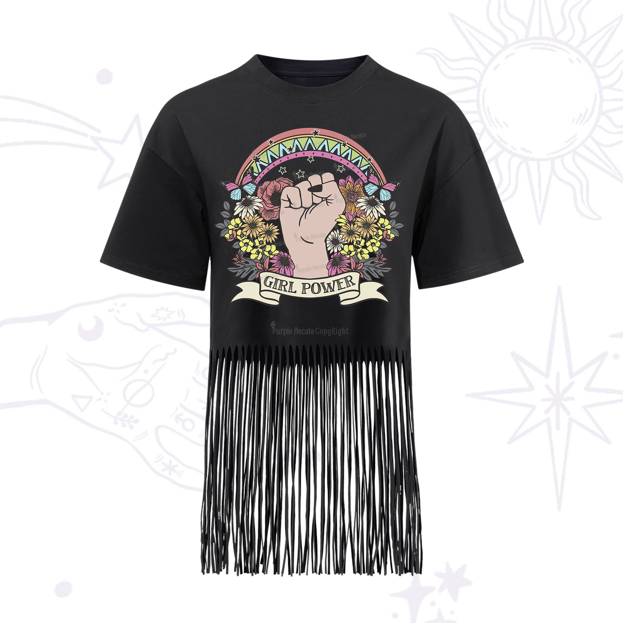 Purplehecate Girl Power Fringe Hem T-Shirt