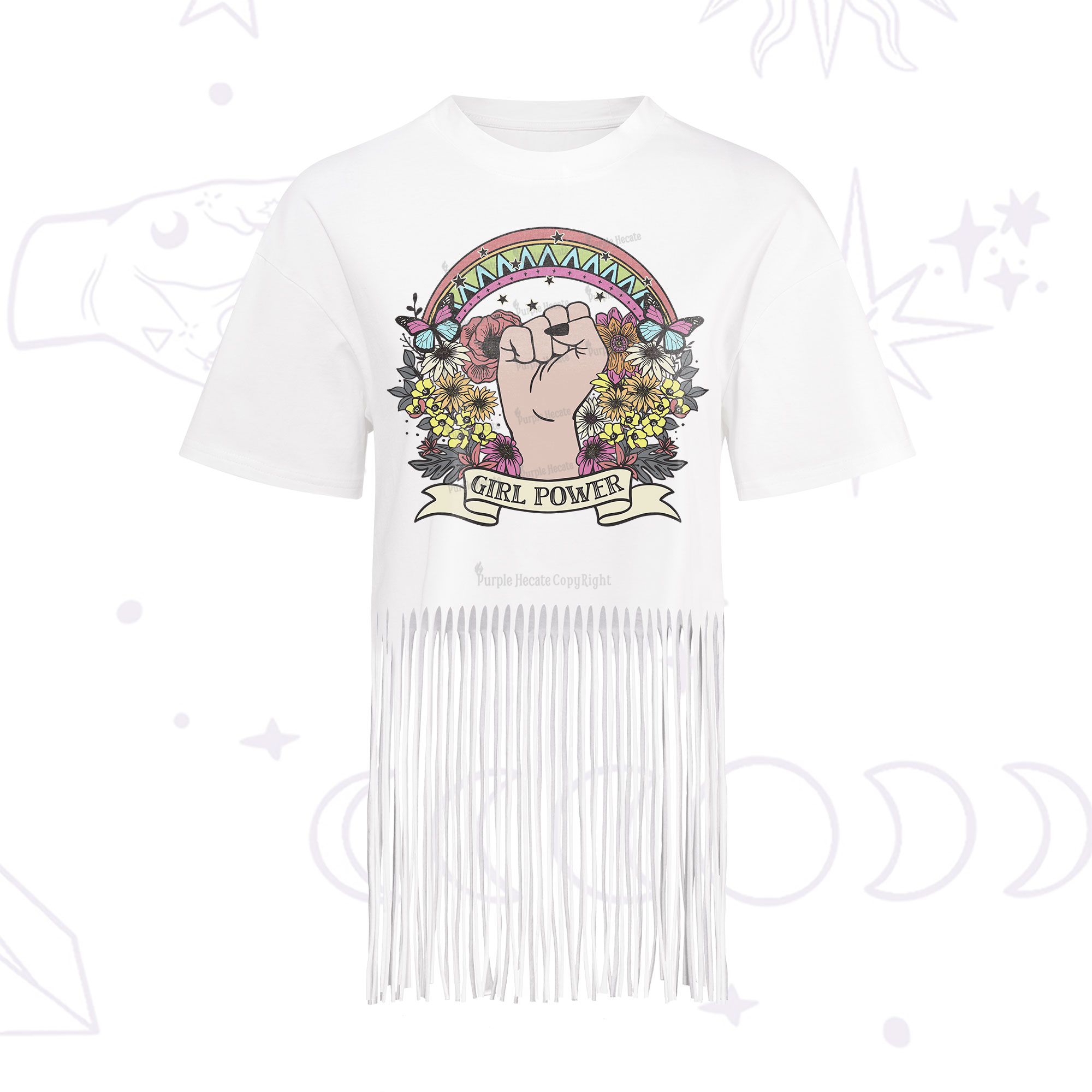 Purplehecate Girl Power Fringe Hem T-Shirt
