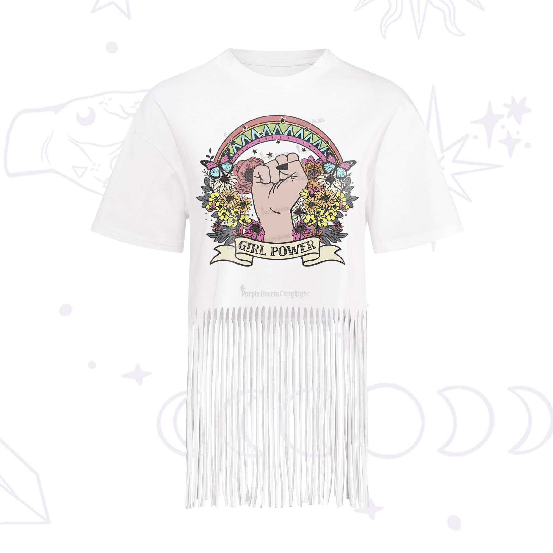 Purplehecate Girl Power Fringe Hem T-Shirt