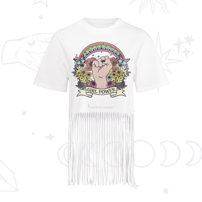 Purplehecate Girl Power Fringe Hem T-Shirt
