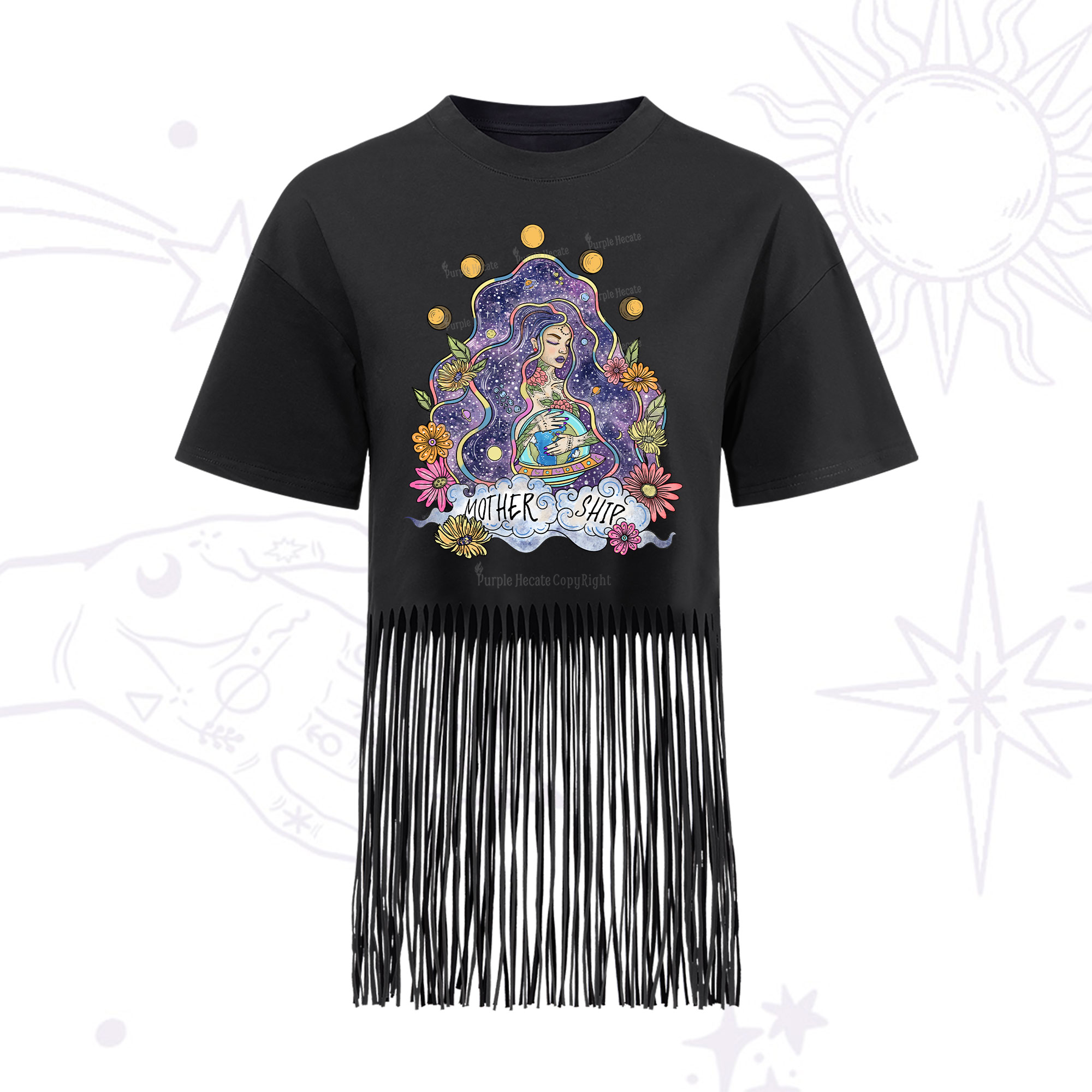 Purplehecate Mother Ship Fringe Hem T-Shirt