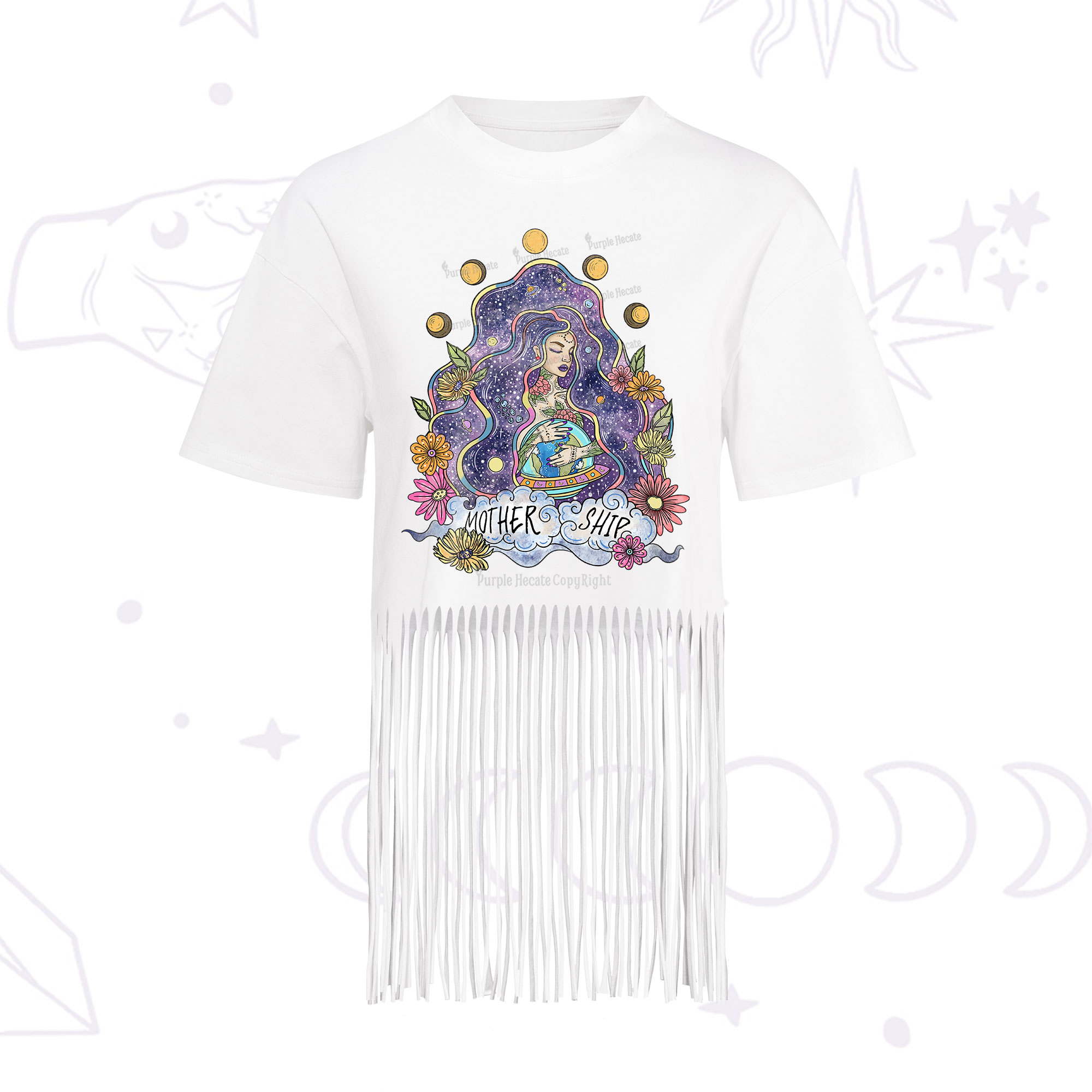 Purplehecate Mother Ship Fringe Hem T-Shirt