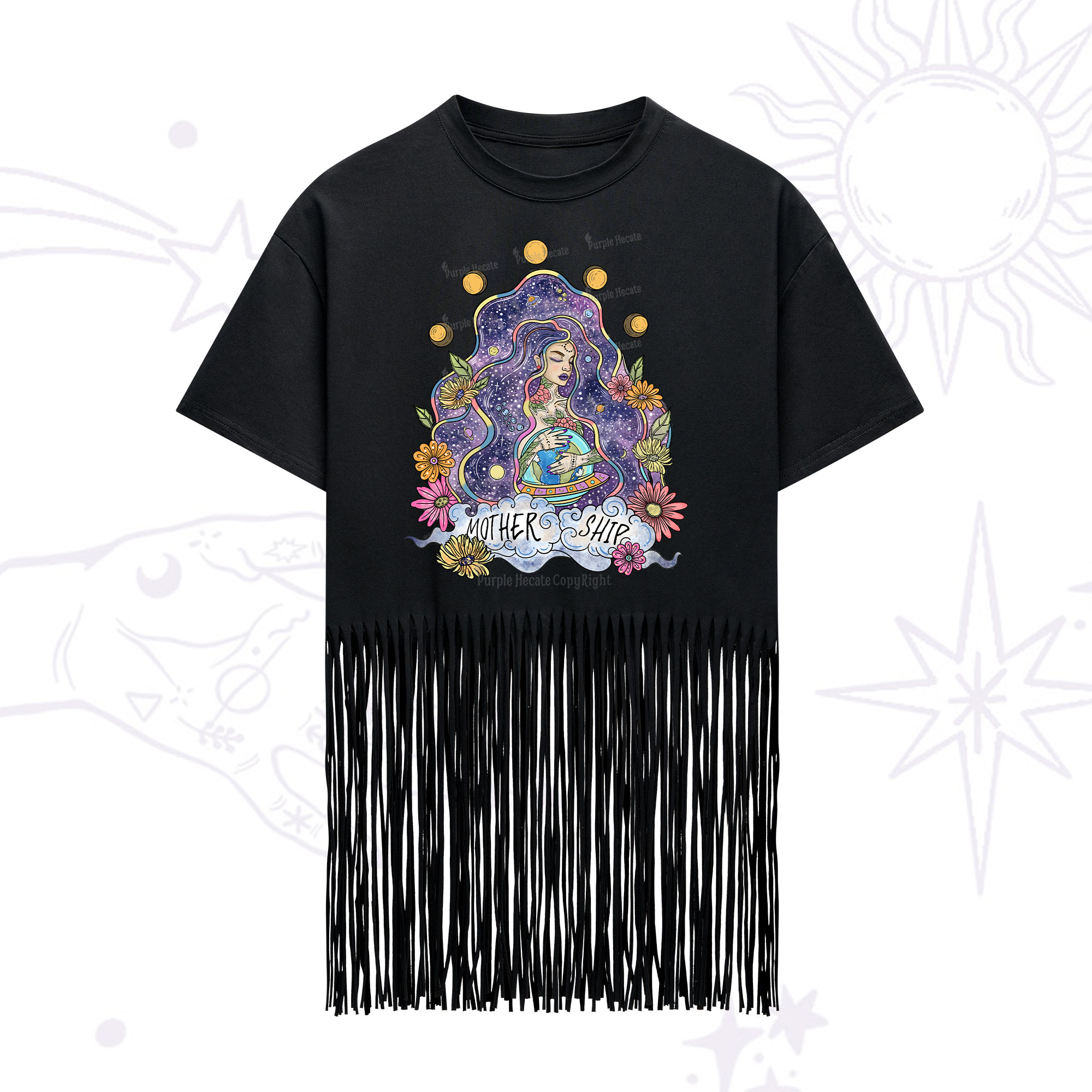 Purplehecate Mother Ship Fringe Hem T-Shirt