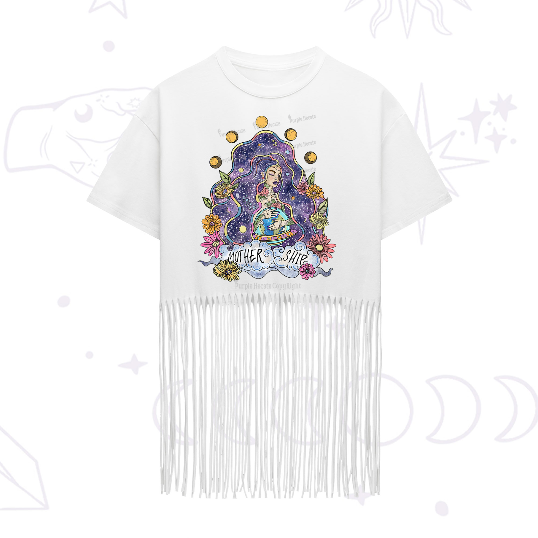 Purplehecate Mother Ship Fringe Hem T-Shirt