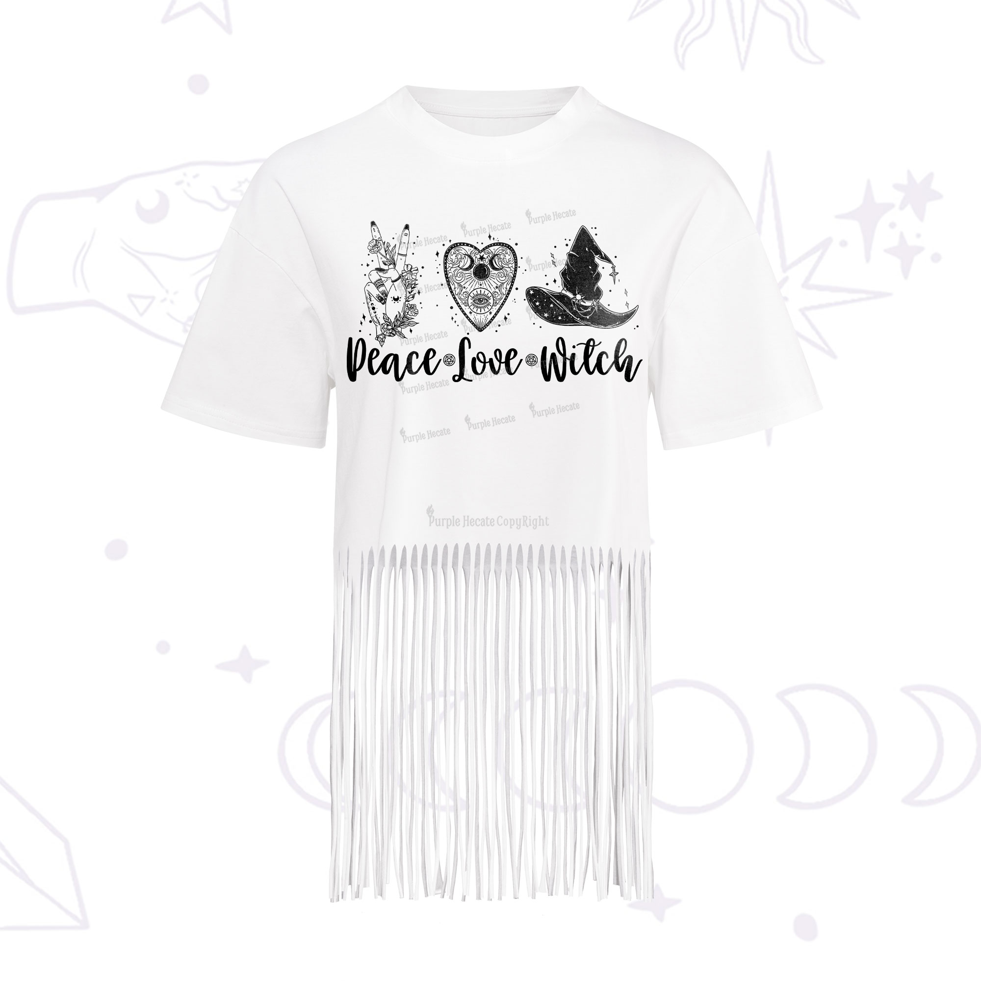Purplehecate Peace Love Witch Fringe Hem T-Shirt