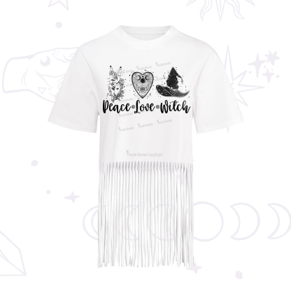 Purplehecate Peace Love Witch Fringe Hem T-Shirt