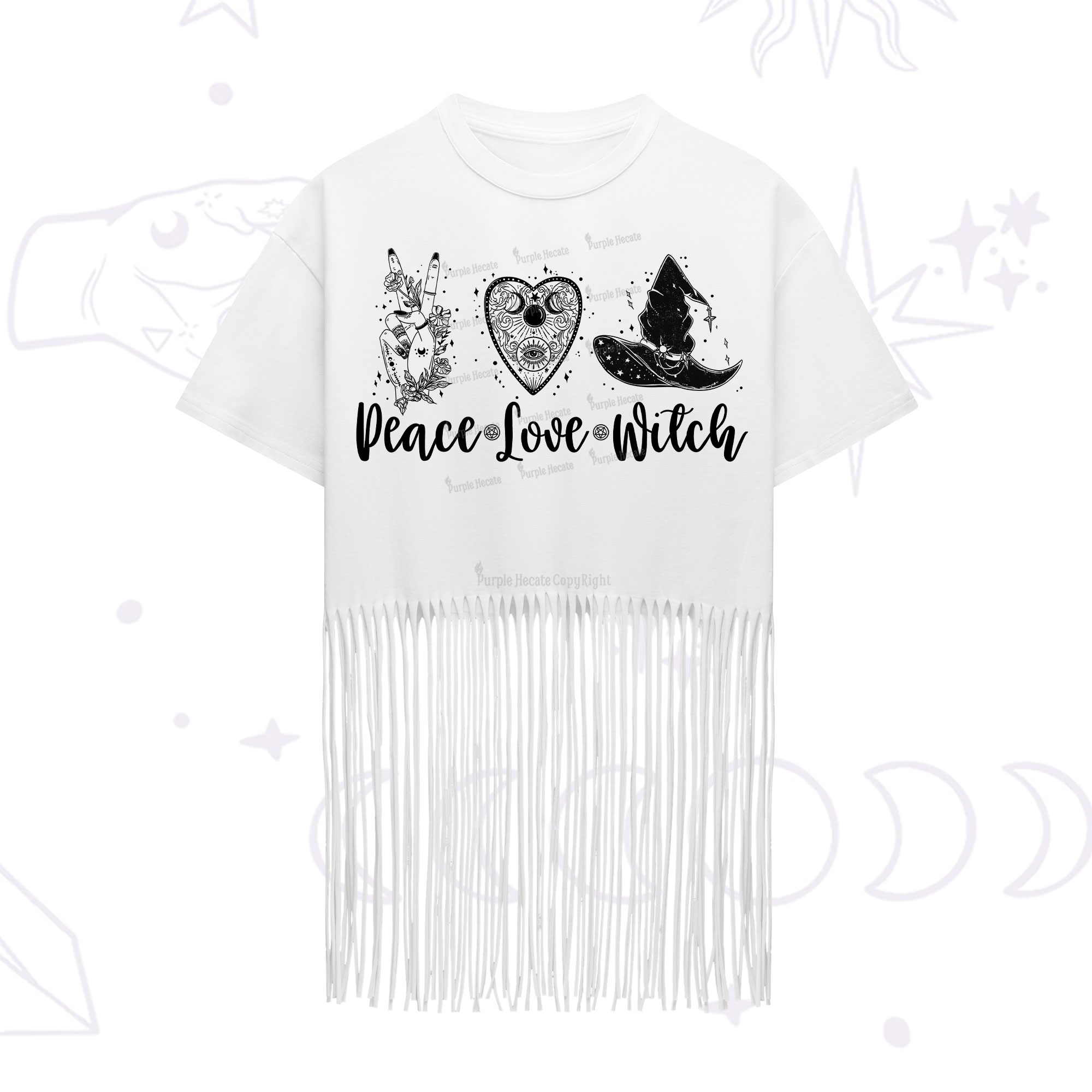 Purplehecate Peace Love Witch Fringe Hem T-Shirt