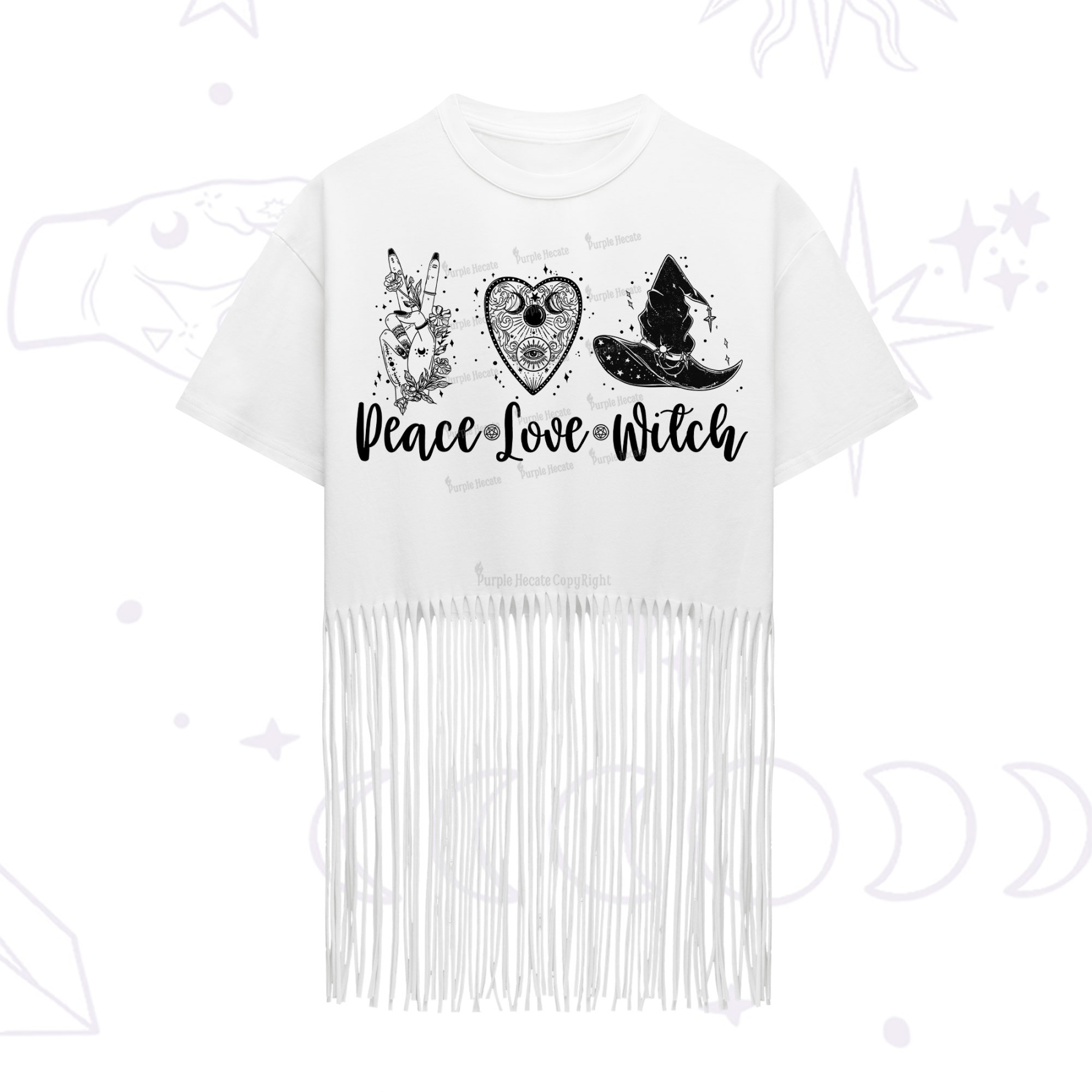 Purplehecate Peace Love Witch Fringe Hem T-Shirt