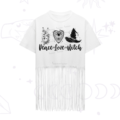 Purplehecate Peace Love Witch Fringe Hem T-Shirt