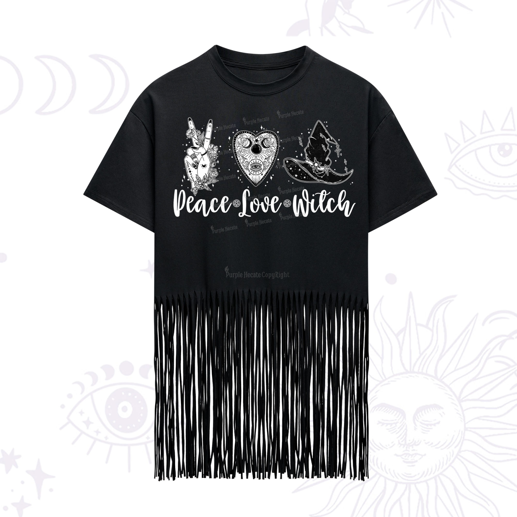 Purplehecate Peace Love Witch Fringe Hem T-Shirt