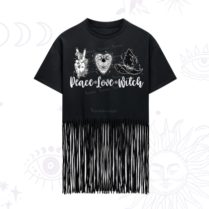 Purplehecate Peace Love Witch Fringe Hem T-Shirt
