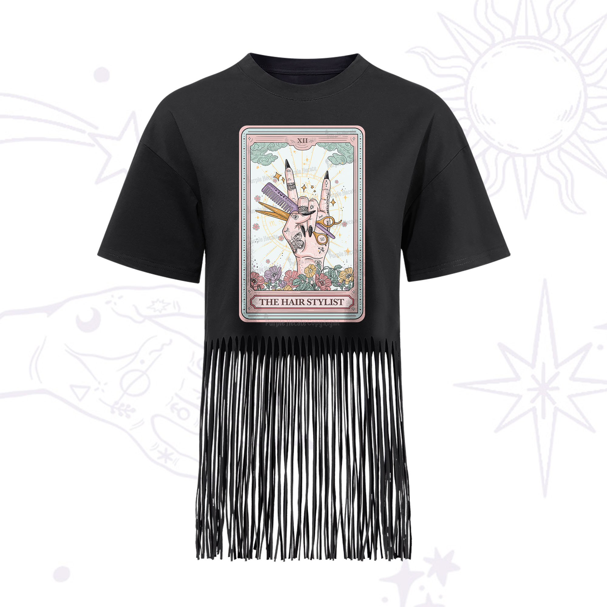 Purplehecate The Hair Stylist Tarot Fringe Hem T-Shirt