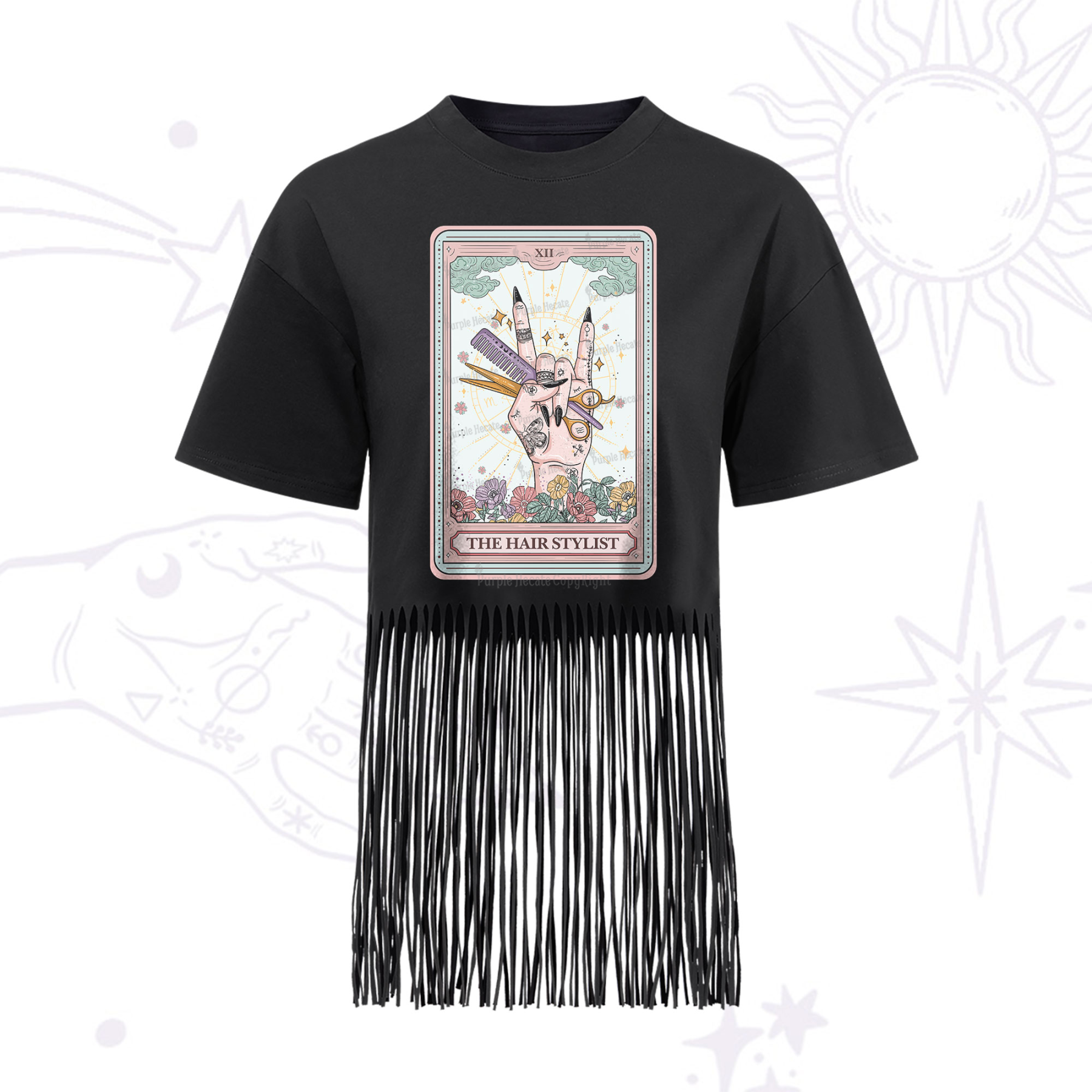 Purplehecate The Hair Stylist Tarot Fringe Hem T-Shirt