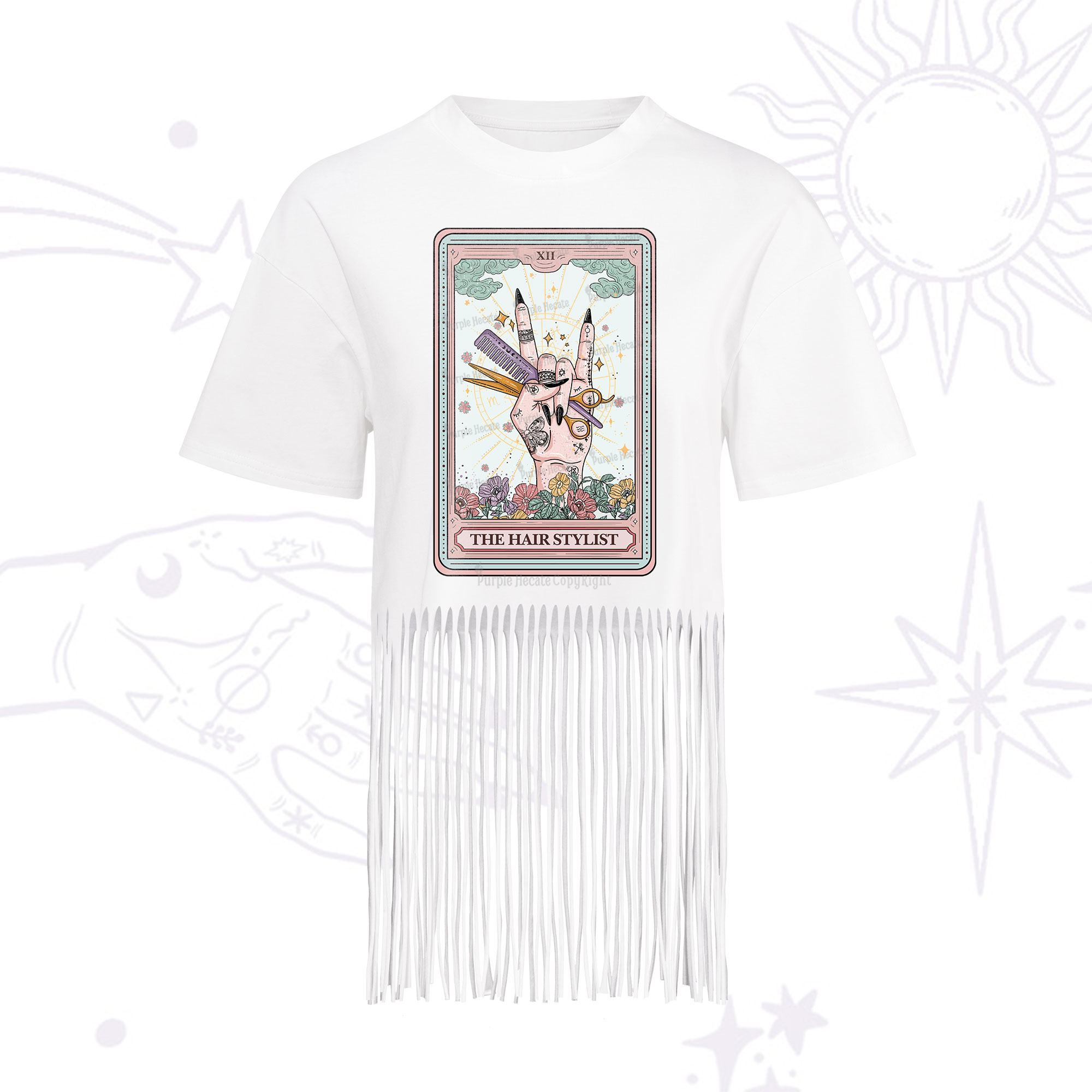 Purplehecate The Hair Stylist Tarot Fringe Hem T-Shirt