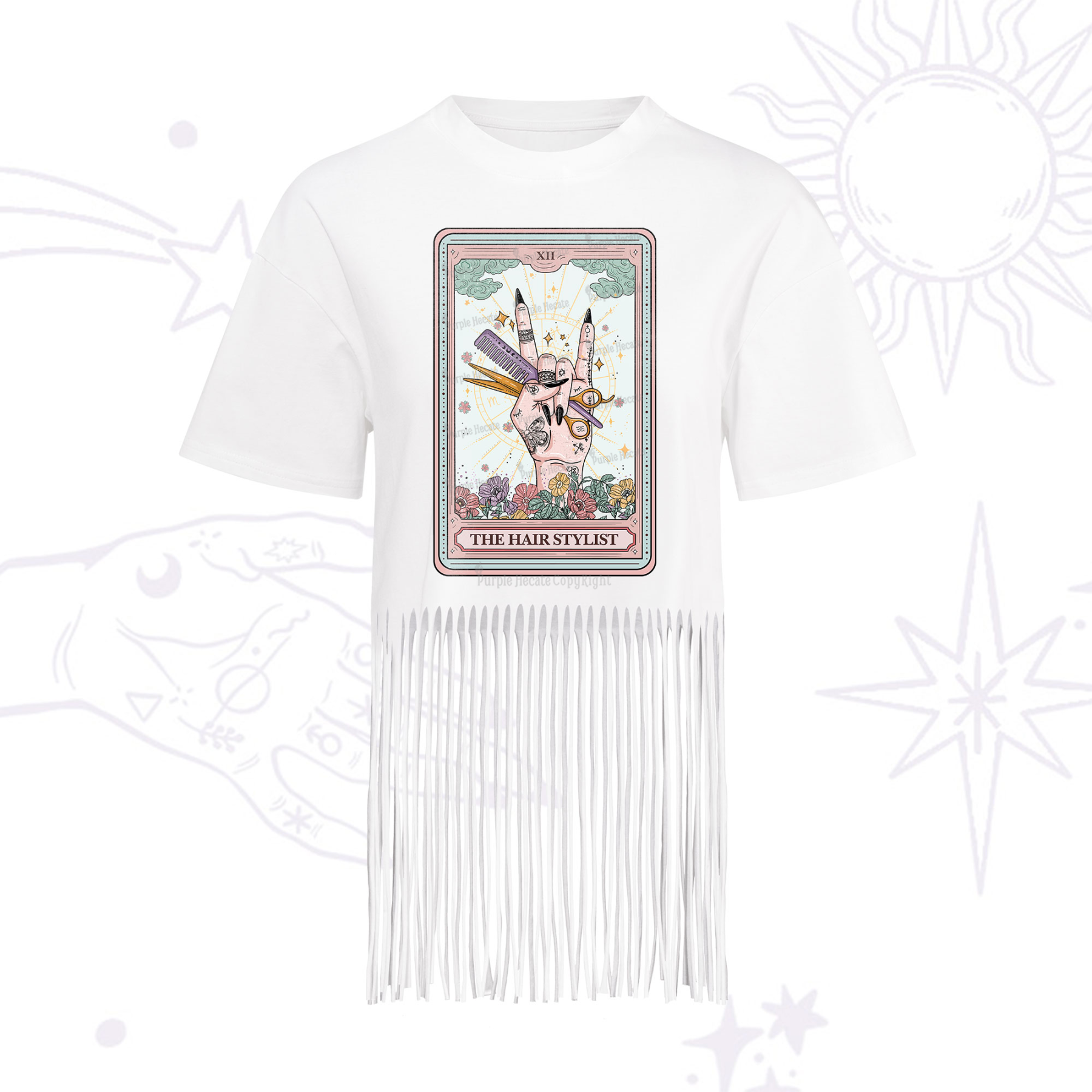 Purplehecate The Hair Stylist Tarot Fringe Hem T-Shirt