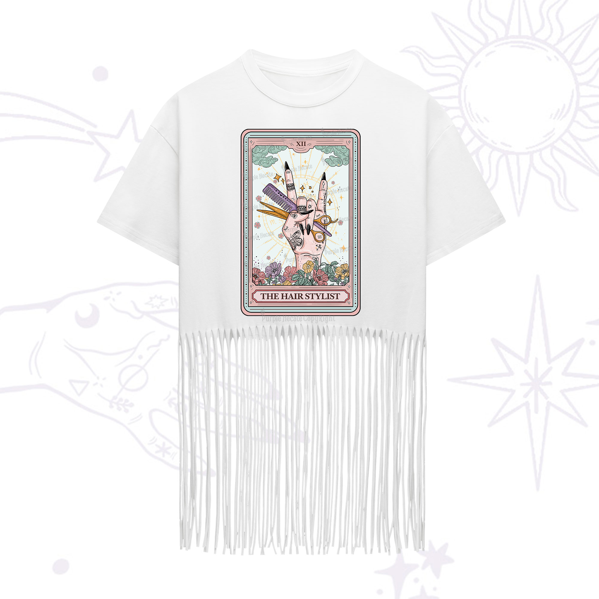 Purplehecate The Hair Stylist Tarot Fringe Hem T-Shirt