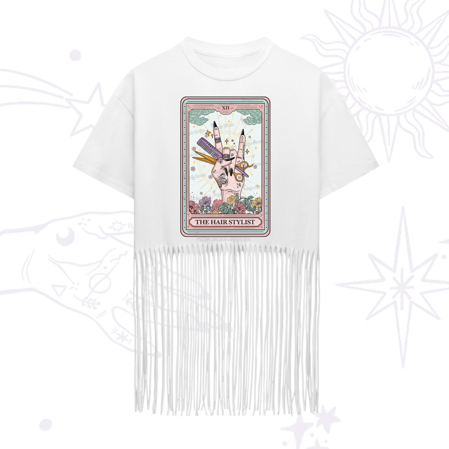Purplehecate The Hair Stylist Tarot Fringe Hem T-Shirt