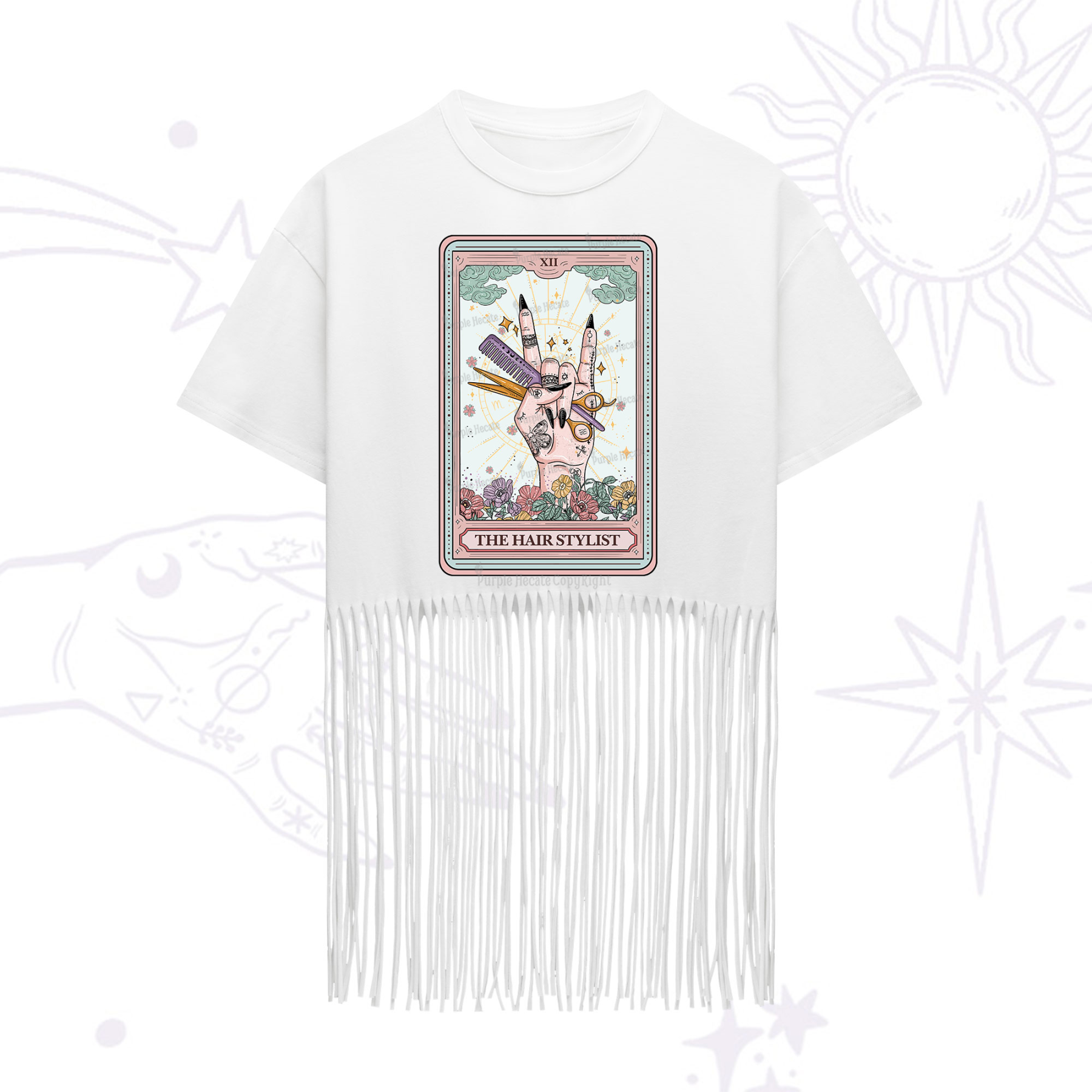 Purplehecate The Hair Stylist Tarot Fringe Hem T-Shirt
