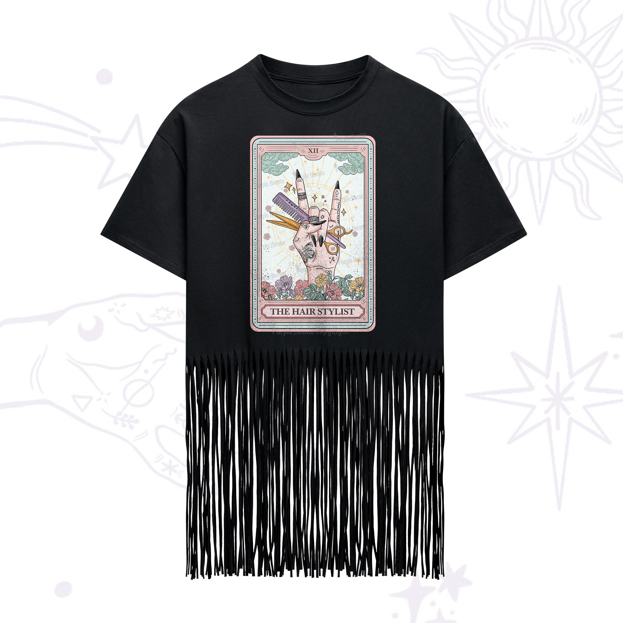 Purplehecate The Hair Stylist Tarot Fringe Hem T-Shirt