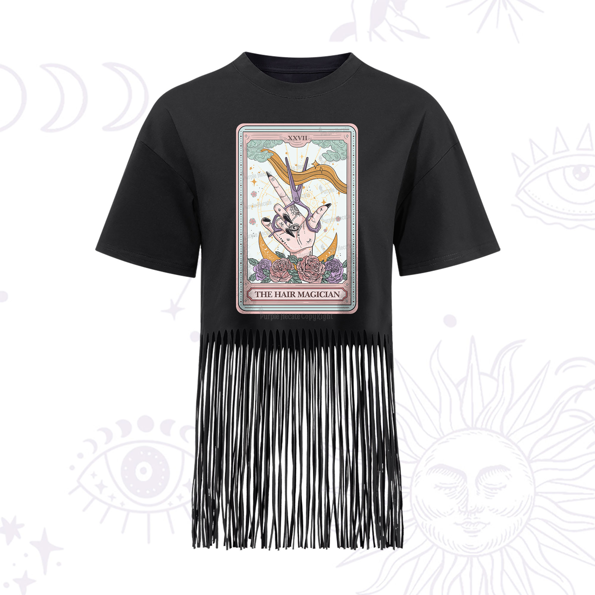 Purplehecate The Hair Magician Tarot Fringe Hem T-Shirt