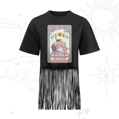 Purplehecate The Cat Mom Tarot Fringe Hem T-Shirt