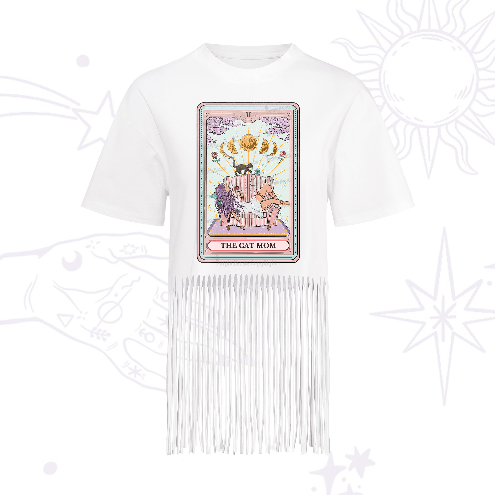 Purplehecate The Cat Mom Tarot Fringe Hem T-Shirt