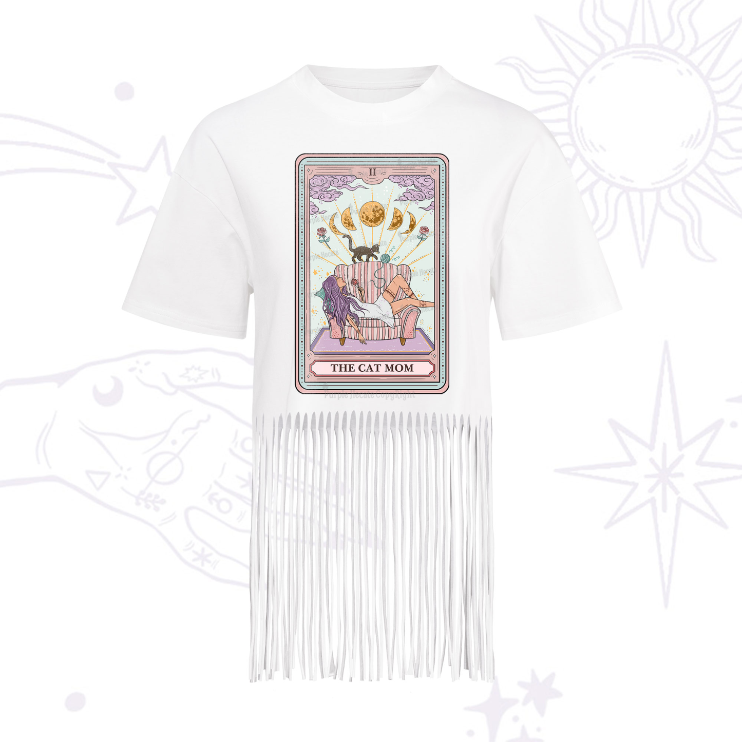 Purplehecate The Cat Mom Tarot Fringe Hem T-Shirt