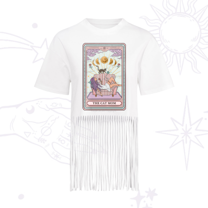 Purplehecate The Cat Mom Tarot Fringe Hem T-Shirt
