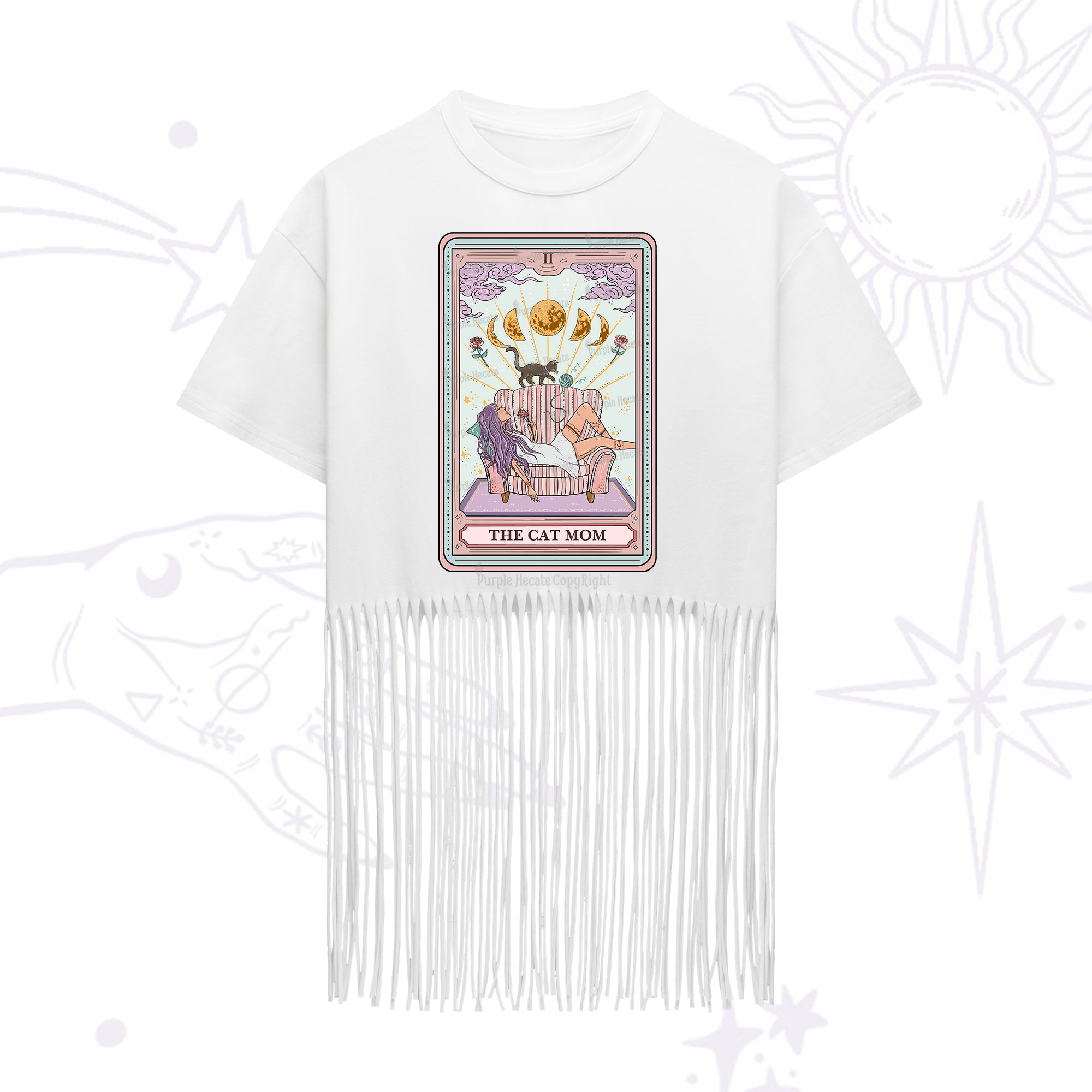 Purplehecate The Cat Mom Tarot Fringe Hem T-Shirt